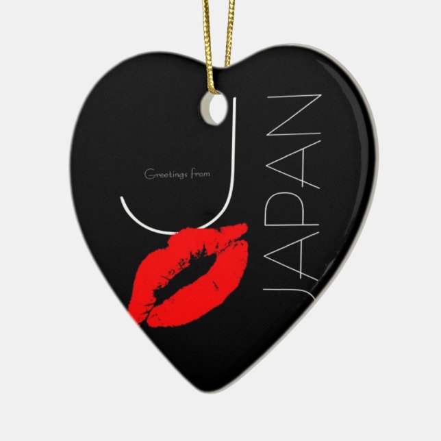 Grüße von Japan Red Lipstick Kiss Black Keramik Ornament (Links)