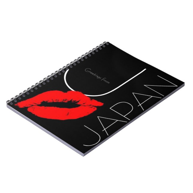 Grüße von Japan Red Lipstick Kiss Black Notizblock (Linke Seite)