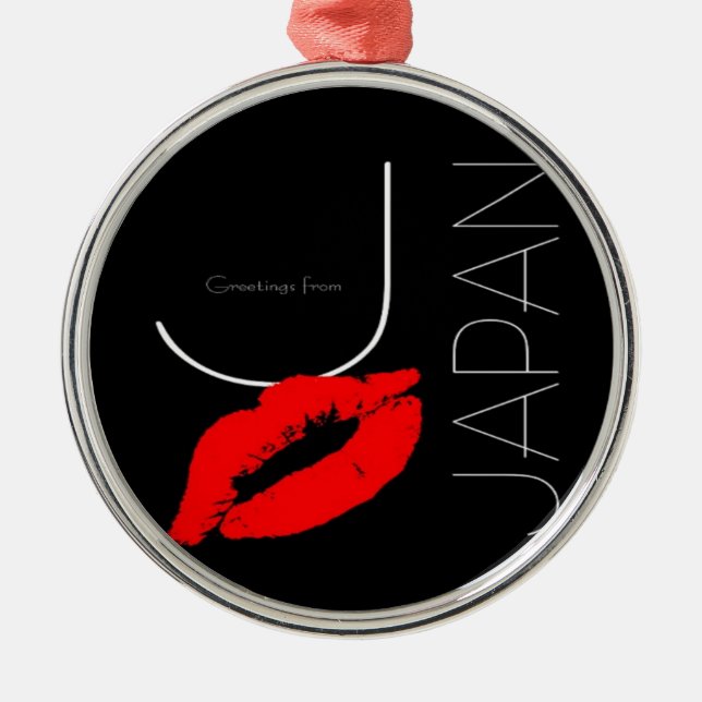 Grüße von Japan Red Lipstick Kiss Black Silbernes Ornament (Vorne)