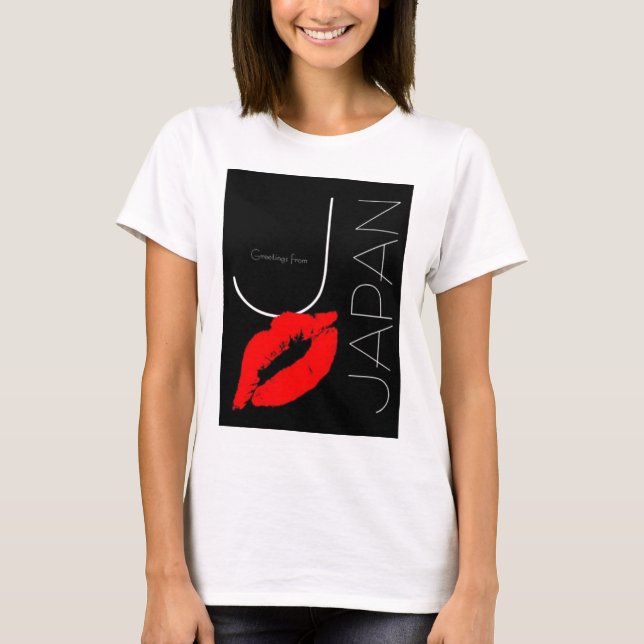 Grüße von Japan Red Lipstick Kiss Black T-Shirt (Vorderseite)