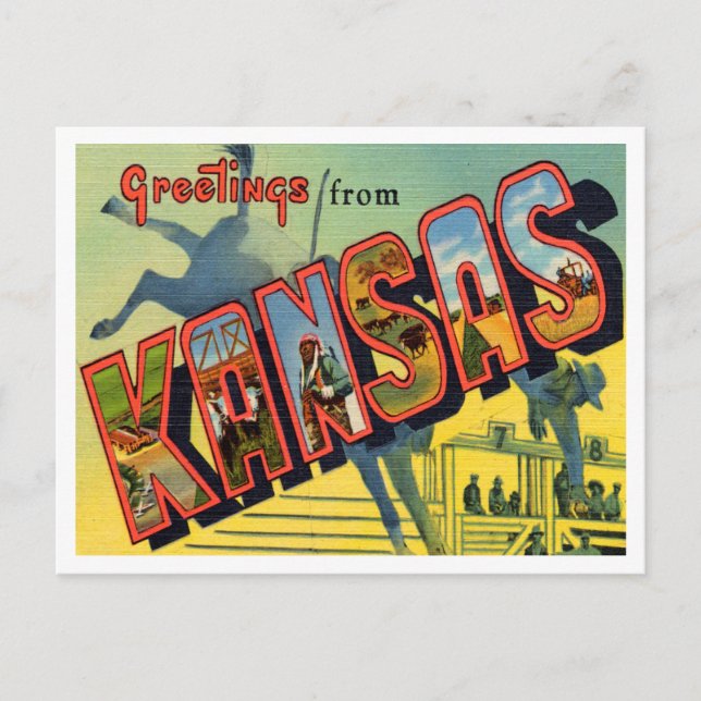 Grüße von Kansas Vintage Travel Postkarte (Vorderseite)