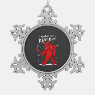 Grüße von Krampus Weihnachten Schneeflocken Zinn-Ornament