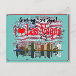 Grüße von Las Vegas Skyline American Flag Feiertagspostkarte