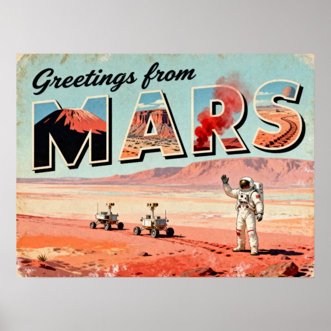 Grüße von Mars Retro SciFi Poster (Vorne)