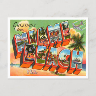 Grüße von Miami Beach, Florida Vintage Reise Postkarte