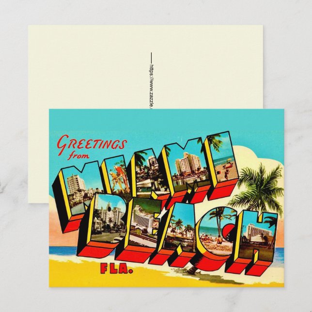 Grüße von Miami Beach Postkarte (Vorne/Hinten)