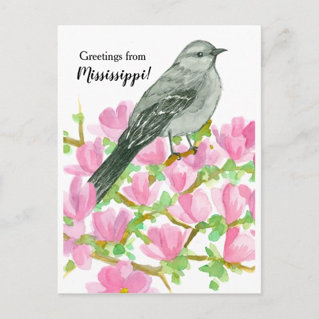 Grüße von Mississippi Mockingbird Magnolia Postkarte (Vorderseite)