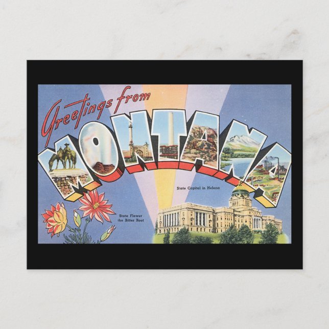 Grüße von Montana_Vintage Reiseplakat Postkarte (Vorderseite)
