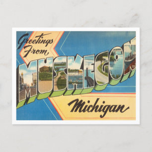 Grüße von Muskegon, Michigan Vintage Travel Postkarte