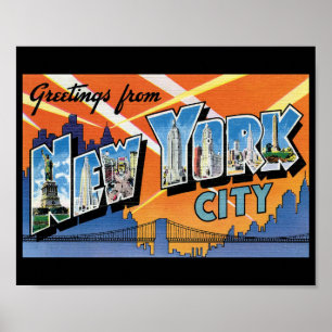 Grüße von New York CIty Retro Postcard Poster