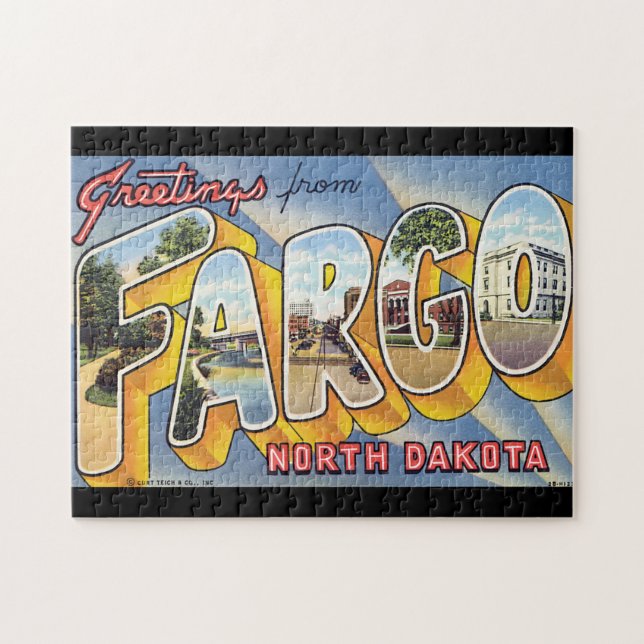 Grüße von NordDakota_Vintage Reise Fargo Puzzle (Horizontal)