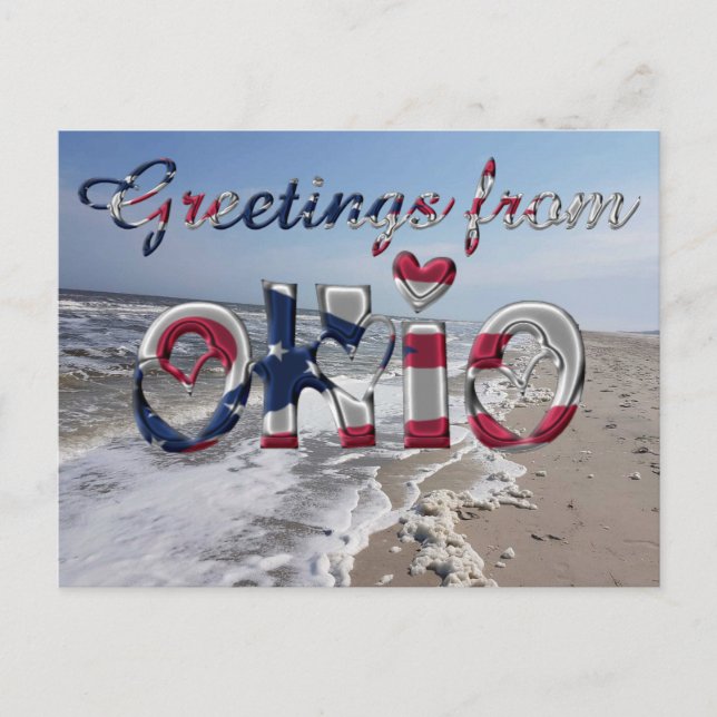 Grüße von Ohio State Flag Hearts USA Postkarte (Vorderseite)