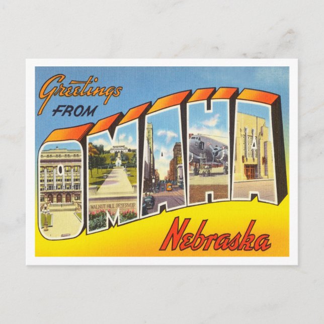 Grüße von Omaha, Nebraska Vintage Travel Postkarte (Vorderseite)
