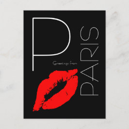 Grüße von Paris Red Lipstick Kiss Black Postkarte