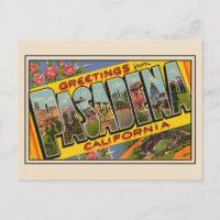 Grüße von Pasadena Vintage Wedding Postcard