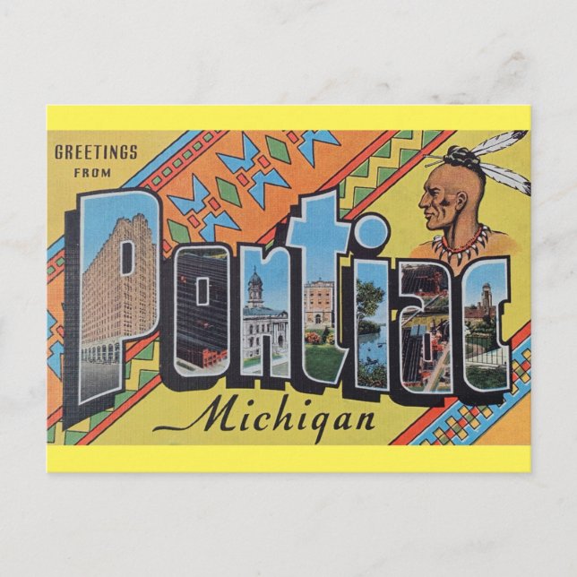 Grüße von Pontiac Michigan Postcard Postkarte (Vorderseite)