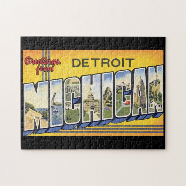 Grüße von Reise Detroits Michigan_Vintage Puzzle (Horizontal)