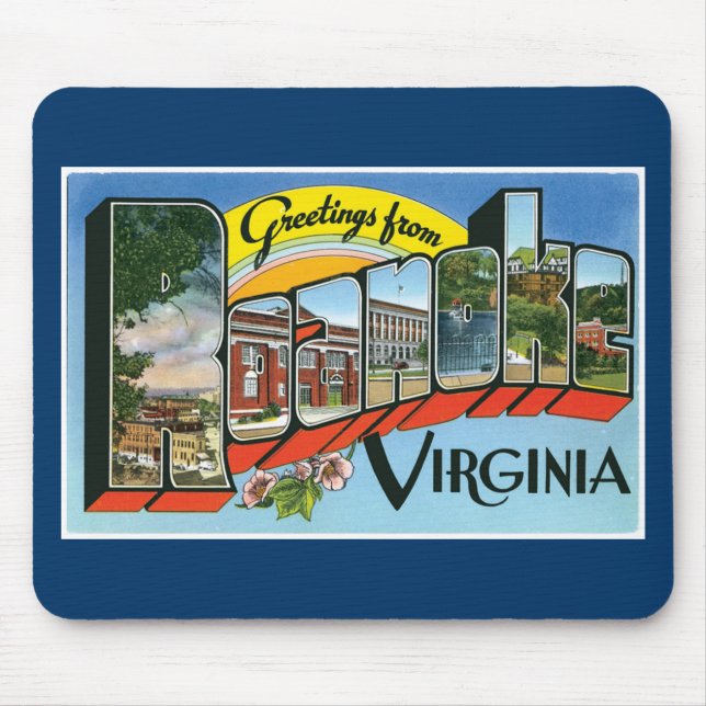 Grüße von Roanoke, Virginia! Retro Postkarte Mousepad (Vorne)