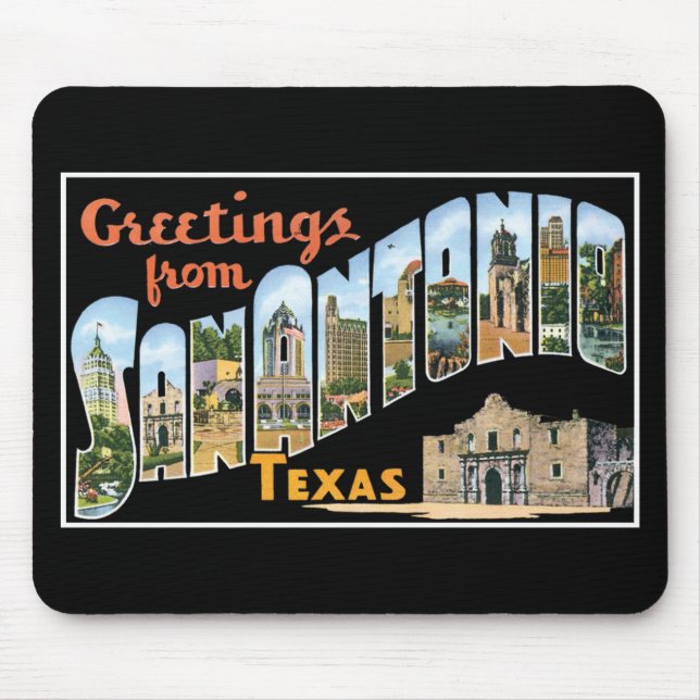 Grüße von San Antonio, Texas! Retro Postkarte Mousepad (Vorne)