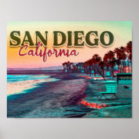 Grüße von San Diego Ca Watercolor Sunset 60er