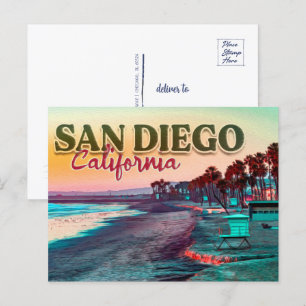 Grüße von San Diego Ca Watercolor Sunset 60er Postkarte