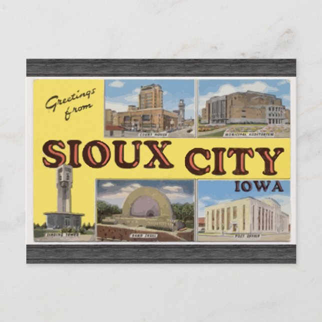 Grüße von Sioux City Iowa, Vintag Postkarte (Vorderseite)