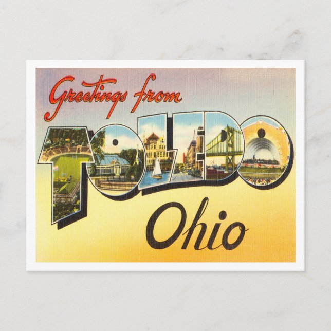 Grüße von Toledo, Ohio Vintage Travel Postkarte (Vorderseite)