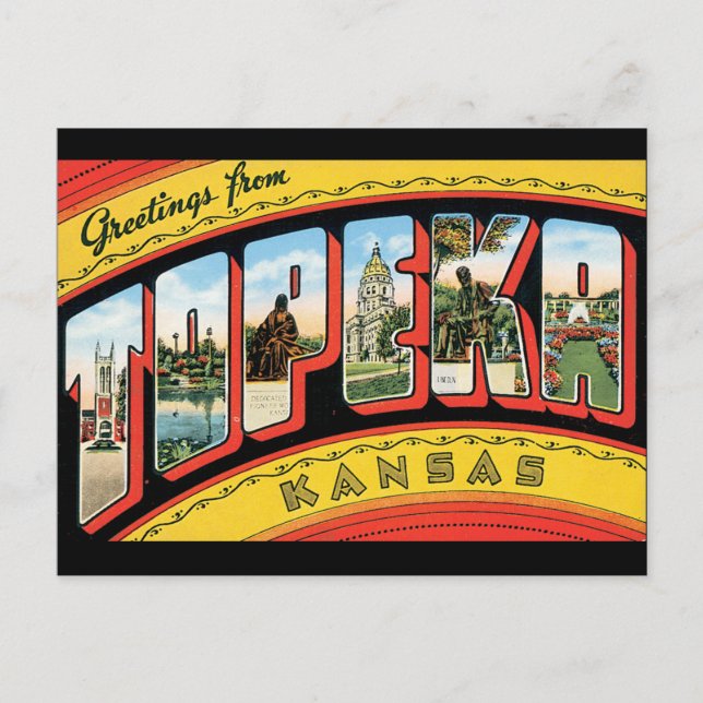 Grüße von Topeka Kansas_Vintage Travel Postkarte (Vorderseite)