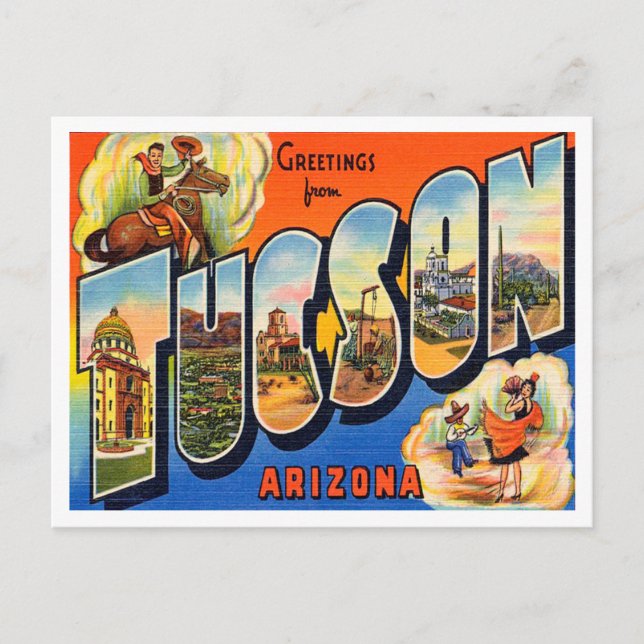 Grüße von Tucson, Arizona Vintage Travel Postkarte (Vorderseite)