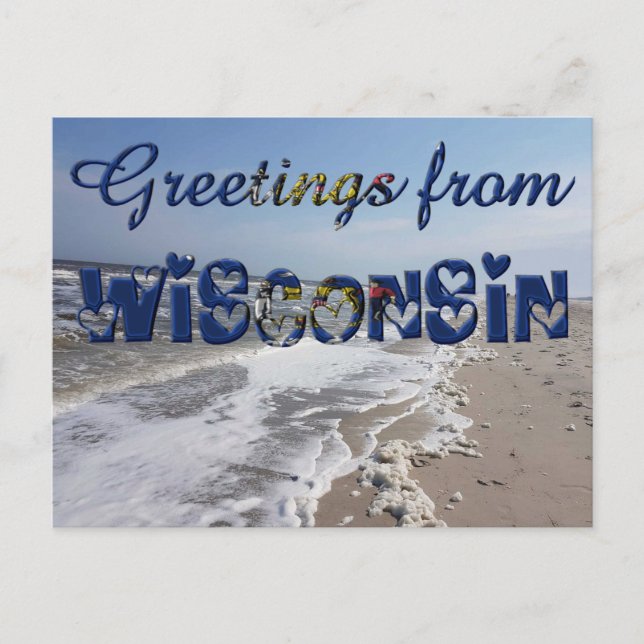 Grüße von Wisconsin State Flag USA Herz Postkarte (Vorderseite)