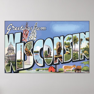 Grüße von Wisconsin, Vintag Poster