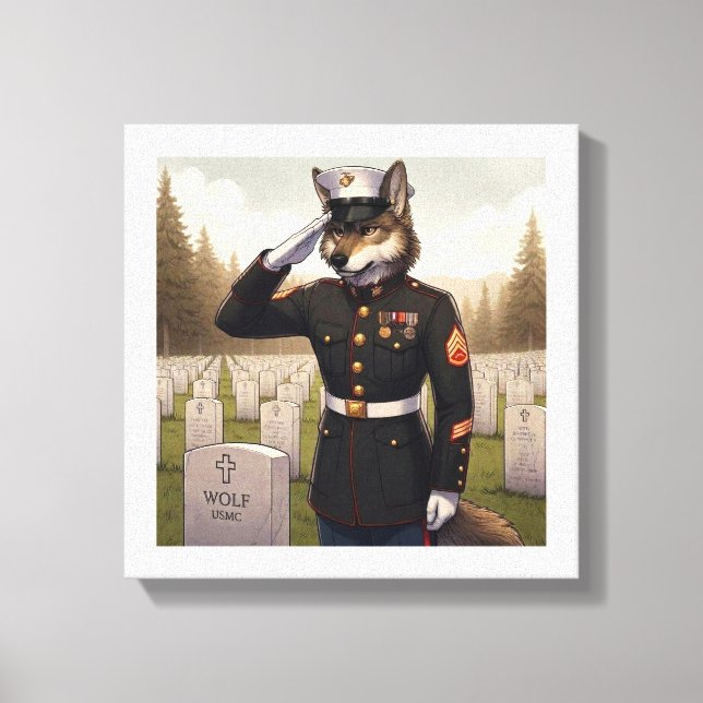Grüßender Marine Corps Wolf  Leinwanddruck (Vorderseite)