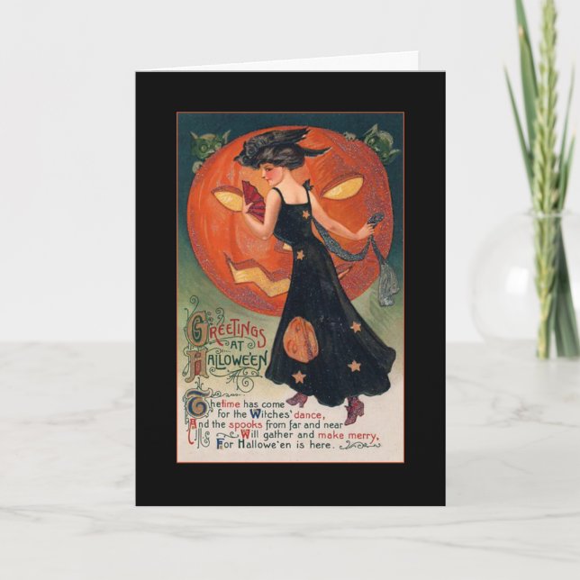 Grüßenw/Bloody Text Vintage Hexe-Halloweens Einladung (Vorderseite)