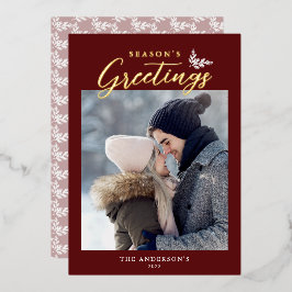 Grußkalligrafie-Foto der Saison - Red Gold Folien Feiertagskarte