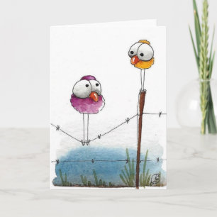 Grußkarte - Auf dem Zaun Whimsical Vögel Karte
