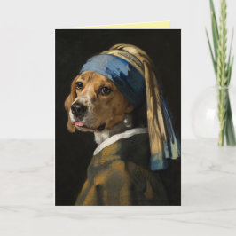 Grußkarte Beagle mit Perlenohrring Karte