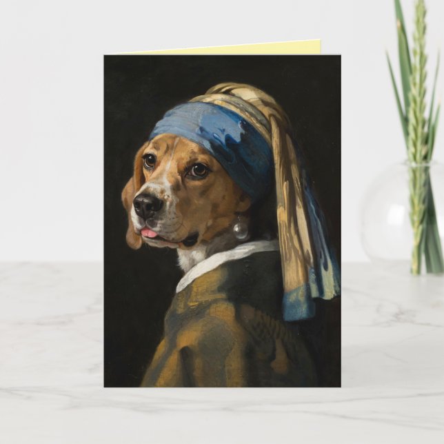 Grußkarte Beagle mit Perlenohrring Karte (Vorderseite)