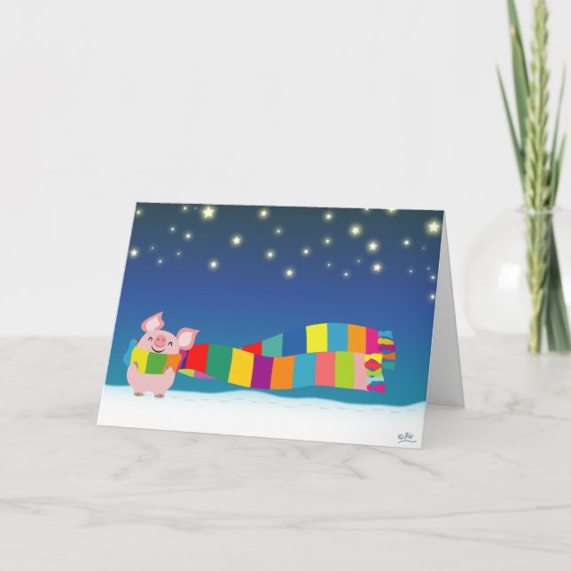 Grußkarte des kleinen Schweins Weihnachts Feiertagskarte (Vorderseite)