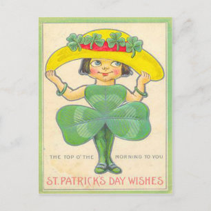 Grußkarte des Vintagen Kleeblatts Girl St Patrick Postkarte
