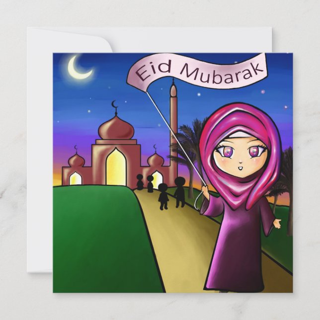 Grußkarte "Eid Mubarak" mit zeichn Karte (Vorderseite)