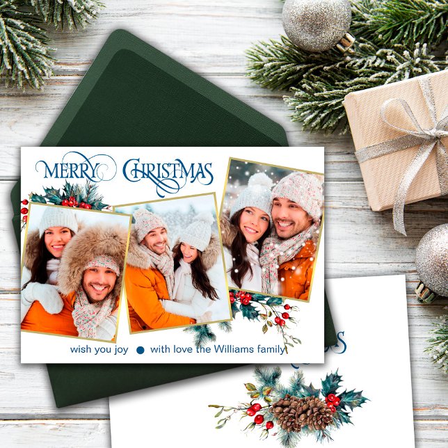 Grußkarte Frohe Weihnachten mit 3 Fotos Ankündigung (Von Creator hochgeladen)