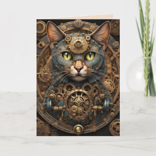 Grußkarte für blaue Steampunkkatze Karte