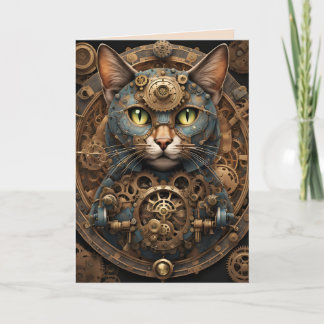 Grußkarte für blaue Steampunkkatze Karte