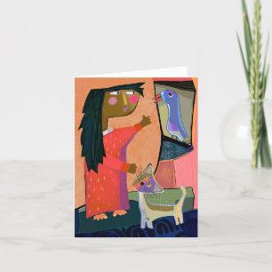 Grußkarte für Botello, Katze und Bird BLANK Dankeskarte