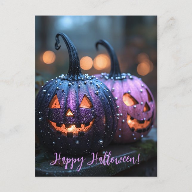 Grußkarte für Creepy Glitzer Pumpkins Halloween Postkarte (Vorderseite)