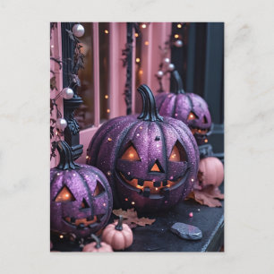Grußkarte für Creepy Glitzer Pumpkins Halloween Postkarte