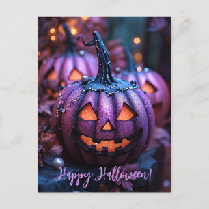 Grußkarte für Creepy Glitzer Pumpkins Halloween Postkarte