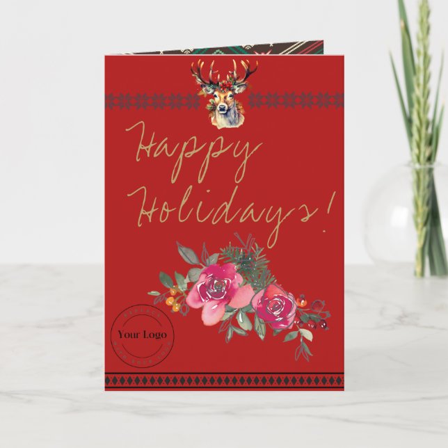 Grußkarte für das Happy Holidays Boho Business-Log Karte (Vorderseite)