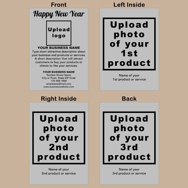 Grußkarte für das neue Jahr Karte (Gray New Year folded greeting card with your business brand and products or services.)