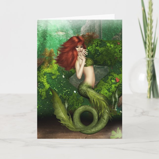 Grußkarte für Red Haired Mermaid Karte (Vorderseite)